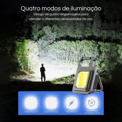 Mini Lanterna Mosquetão Chaveiro Led Holofote Multifuncional Usb Único / Preto