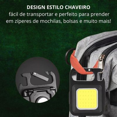 Mini Lanterna Mosquetão Chaveiro Led Holofote Multifuncional Usb Único / Preto