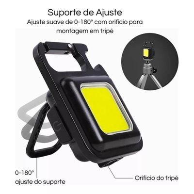 Mini Lanterna Mosquetão Chaveiro Led Holofote Multifuncional Usb Único / Preto