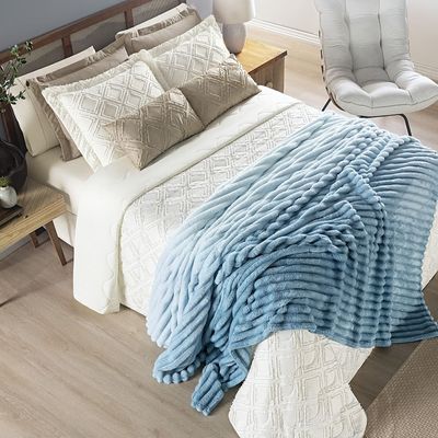 Cobertor Manta Tuffy Ultrasoft Flannel Queen 2,40m x 2,20m Degradê 01 Peça - Aqua Azul