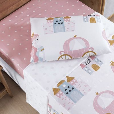 Jogo Cama Lençol Fantasy Solteiro Cama Quarto Infantil Microfibra 3 Peças Princesinha Rosa