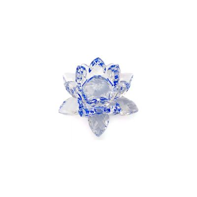 Enfeite Decoração de Cristal Vidro Flor de Lotus Para Sala Quarto Cristaleira Grande 13CM Azul