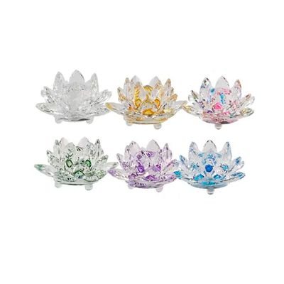 Enfeite Decoração de Cristal Vidro Flor de Lotus Para Sala Quarto Cristaleira Grande 13CM Azul