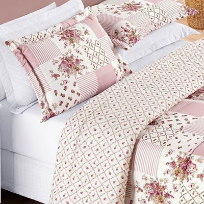 Kit Edredom Dupla Face 2,40m  x 2,20m Bouti 03 Peças - Rosa Matura