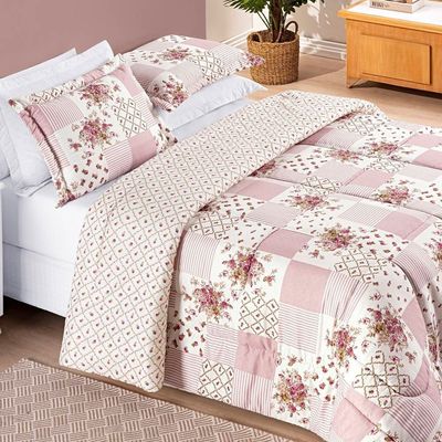 Kit Edredom Dupla Face 2,40m  x 2,20m Bouti 03 Peças - Rosa Matura