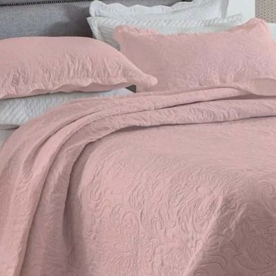Kit Cobre Leito Colcha Basic King 3 Peças Dupla Face Liso Classic - Rose Claro - 100% Poliéster