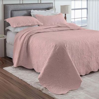 Kit Cobre Leito Colcha Basic King 3 Peças Dupla Face Liso Classic - Rose Claro - 100% Poliéster