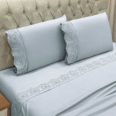 Jogo de Cama Lençol Queen Nupcial Percal 300 Fios 4 Peças - Cinza