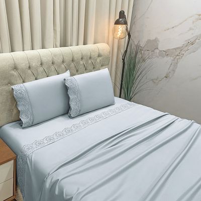 Jogo de Cama Lençol Queen Nupcial Percal 300 Fios 4 Peças - Cinza