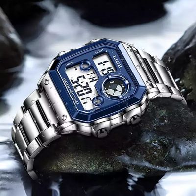 Relógio Quadrado Masculino Lige 8921 Digital Prova d'Água Azul