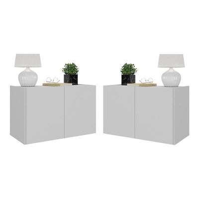 Kit 2 Mesas De Cabeceira Suspensas 2 Portas Multimóveis Mp4137 Branco Branco