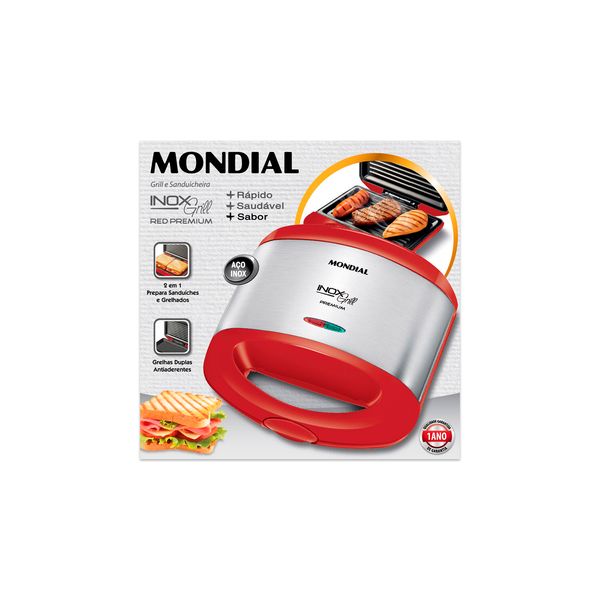 Grill e Sanduicheira Mondial Inox Red S19 Vermelha Inox - 800W 127V Grill e Sanduicheira Mondial Inox Red S19 Vermelha Inox - 800W 127V