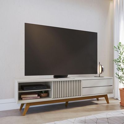 Bancada Veneza 200cm 1 Porta De Correr 2 Gavetas Telescópicas - Ssx Multicoisas Cor Off White Matte