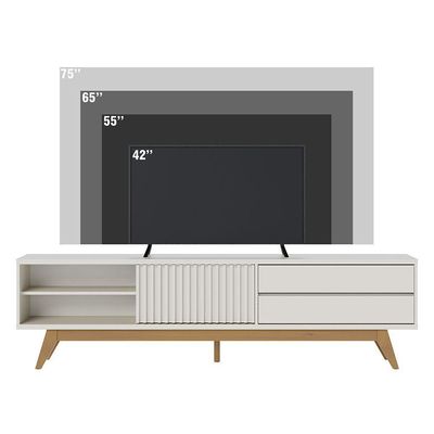 Bancada Veneza 200cm 1 Porta De Correr 2 Gavetas Telescópicas - Ssx Multicoisas Cor Off White Matte