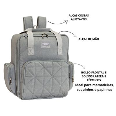 Mochila Maternidade Azul Bolso Frontal Térmico - Batistela Azul
