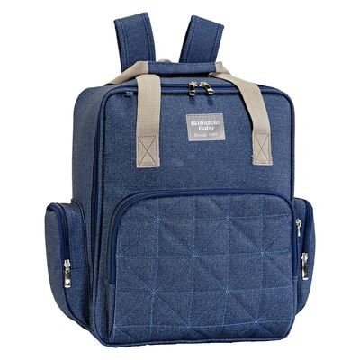 Mochila Maternidade Azul Bolso Frontal Térmico - Batistela Azul