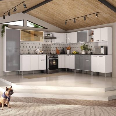 Armário De Cozinha Completa Modulada 11 Pçs Siena Multimóveis Mp2241 Branco-lacca Fumê