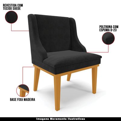 Cadeira Decorativa Sala de Jantar Base Fixa de Madeira Firenze Suede Preto/Castanho G19 - Gran Belo