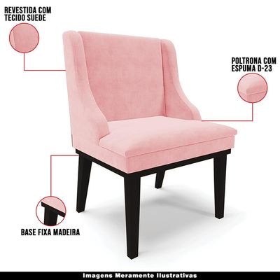 Cadeira Decorativa Sala de Jantar Base Fixa de Madeira Firenze Suede Rosa Bebê/Preto G19 - Gran Belo