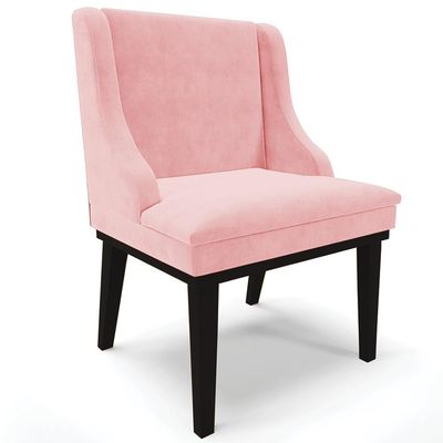 Cadeira Decorativa Sala de Jantar Base Fixa de Madeira Firenze Suede Rosa Bebê/Preto G19 - Gran Belo