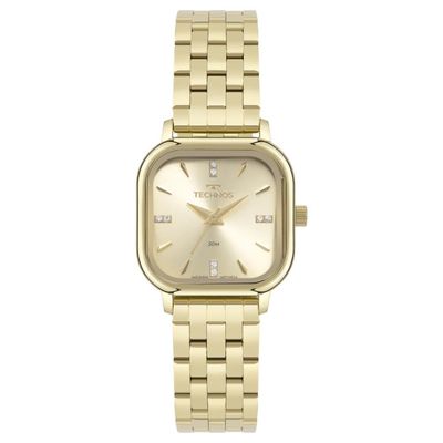 Relógio Technos Feminino Ref: Gl32bb/1d Retangular Dourado