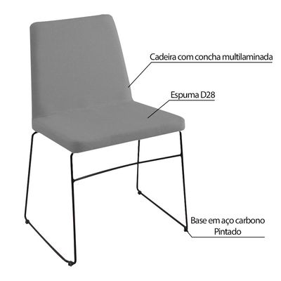 Kit 3 Cadeiras Decorativa Sala de Jantar Anne Linho Cinza - Gran Belo