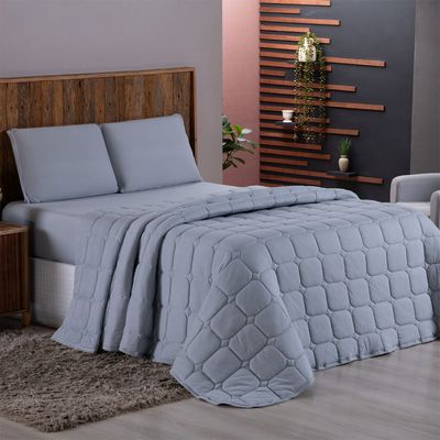 Kit Cobre Leito Colcha Minimal Casal 3 Peças Malha 100% Algodão - Cinza