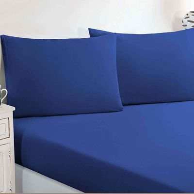 Jogo De Cama Malha Lençol 100% Algodão Gran Moratta 3 Peças Queen - Azul Royal