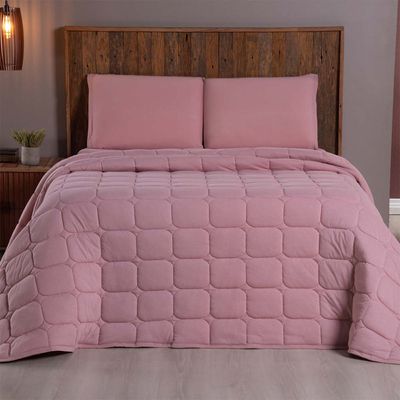 Kit Cobre Leito Colcha Minimal Queen 3 Peças Malha 100% Algodão - Rose