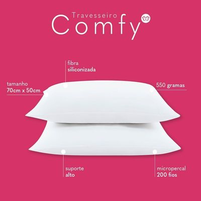 Kit 02 Travesseiros Comfy Suporte Alto - Branco