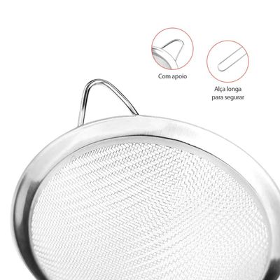 Peneira Inox Cabo Aço Cozinha Confeitaria 16cm