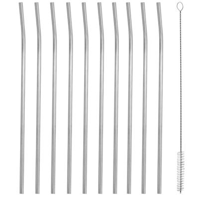 Kit 10 Canudos Inox Curvados 5mm com Escova