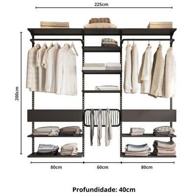 Closet Aberto Modulado para Casal 225cm Eternity 34 Preto