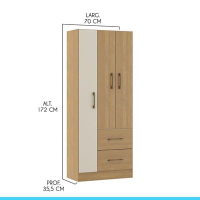 Guarda Roupas De Solteiro Com 3 Portas 2 Gavetas Menu Móveis Carvalho