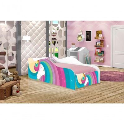 Mini Cama Fun Unicórnio Arco íris Infantil Com Colchão