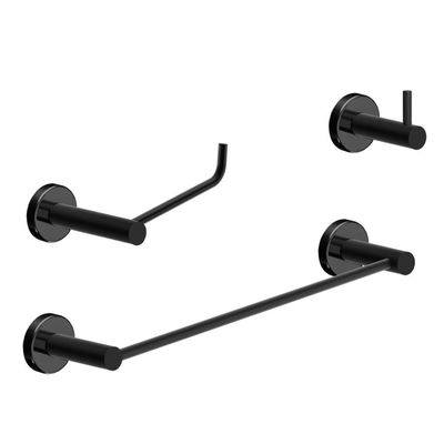 Kit Acessório Para Banheiro Preto Fosco 3 Peças Grego Metal 2030at