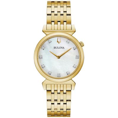 Relógio Bulova Feminino Ref:97p149 Slim Dourado Diamante