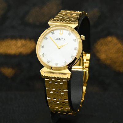 Relógio Bulova Feminino Ref:97p149 Slim Dourado Diamante