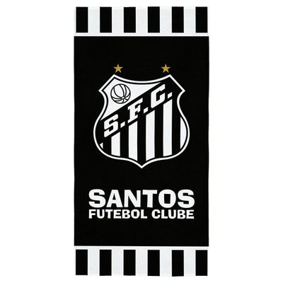 Toalha de Praia KazzaVip Felpa 55% Algodão e 45% Poliéster Estampada Anti Areia Santos Peixe Oficial 70cm x 140m Preto