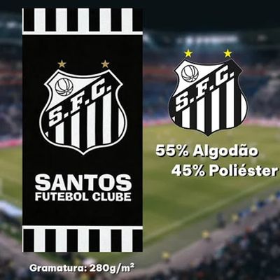 Toalha de Praia KazzaVip Felpa 55% Algodão e 45% Poliéster Estampada Anti Areia Santos Peixe Oficial 70cm x 140m Preto