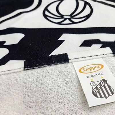 Toalha de Praia KazzaVip Felpa 55% Algodão e 45% Poliéster Estampada Anti Areia Santos Peixe Oficial 70cm x 140m Preto