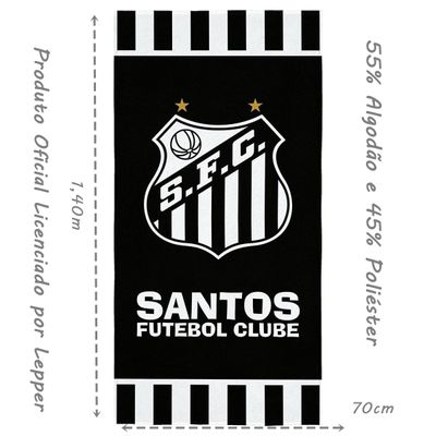 Toalha de Praia KazzaVip Felpa 55% Algodão e 45% Poliéster Estampada Anti Areia Santos Peixe Oficial 70cm x 140m Preto
