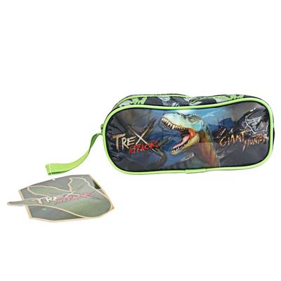 Kit Mochila T-rex De Dinossauro Rodinha Escolar Infantil Lancheira e Estojo