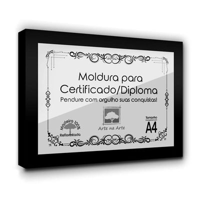 Kit 3 Certificados/Diplomas A4 Com Tela De Acetato E Mdf Titulo Moldura Preta