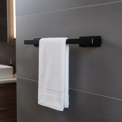 Porta Toalha de Rosto 35cm Preto Fosco Retangular Toalheiro de Parede Banheiro Moderno