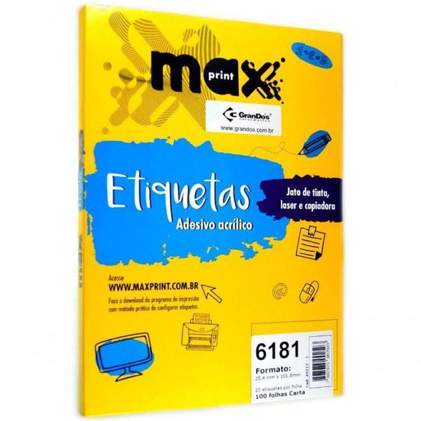 Etiqueta Carta - 100 Folhas - 25,4x101,6 Mm - Maxprint
