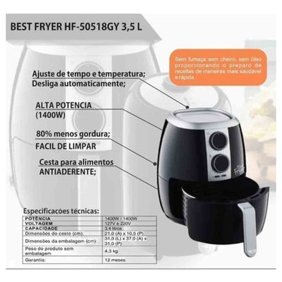 Fritadeira Eletrica Sem Óleo Best Fryer 3,5l 1400w HF5018 220V Preto