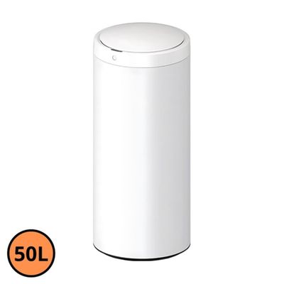 Lixeira Automática Branca Redonda Inox 50 Litros com Sensor