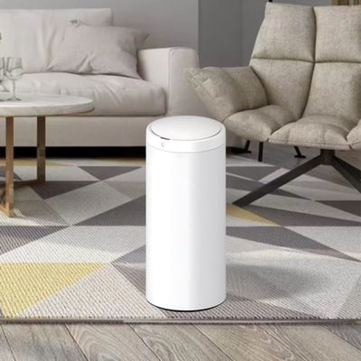 Lixeira Automática Branca Redonda Inox 50 Litros com Sensor