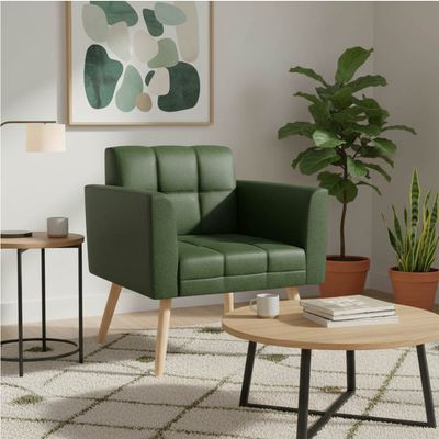 Poltrona Sala Decorativa Elisa Pé Palito Natural Sintético PU Verde D03 - D'Rossi